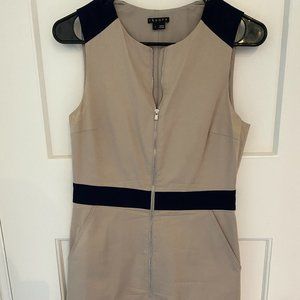 Theory Khaki & Navy Zip Up Sleeveless Shift Dress - Size 4
